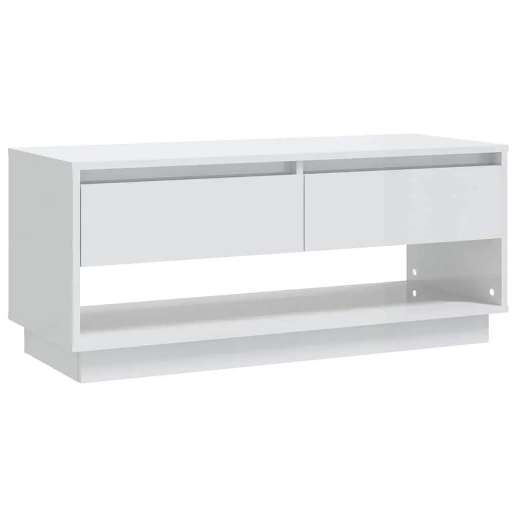 TV Cabinet White High Gloss Lowboard 102cm Durable Storage Unit with Drawers