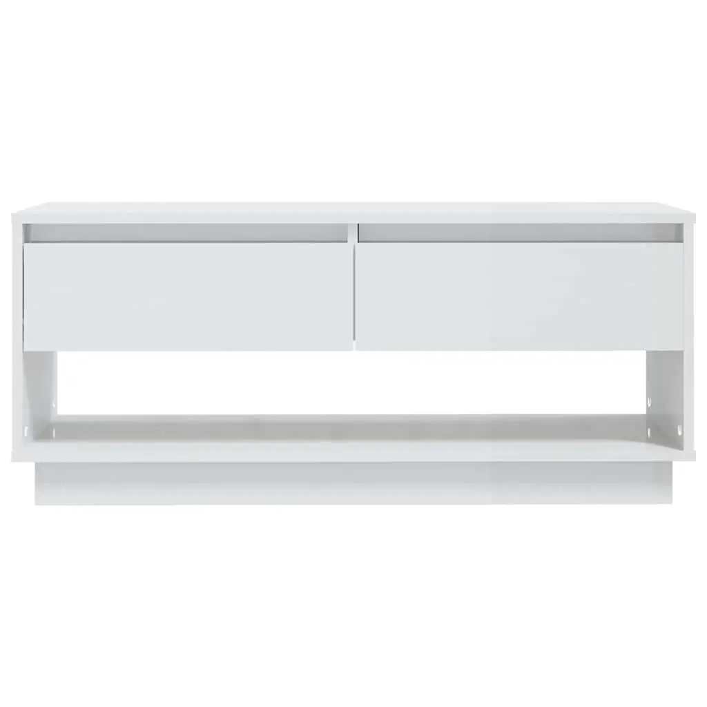 TV Cabinet White High Gloss Lowboard 102cm Durable Storage Unit with Drawers