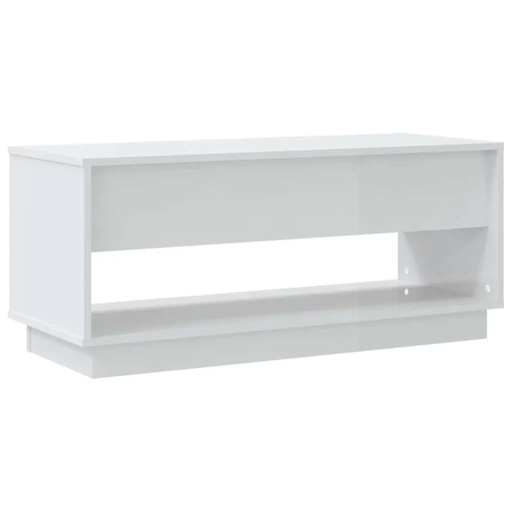 TV Cabinet White High Gloss Lowboard 102cm Durable Storage Unit with Drawers