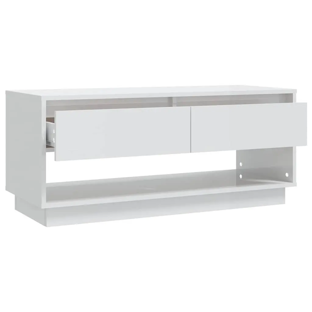 TV Cabinet White High Gloss Lowboard 102cm Durable Storage Unit with Drawers