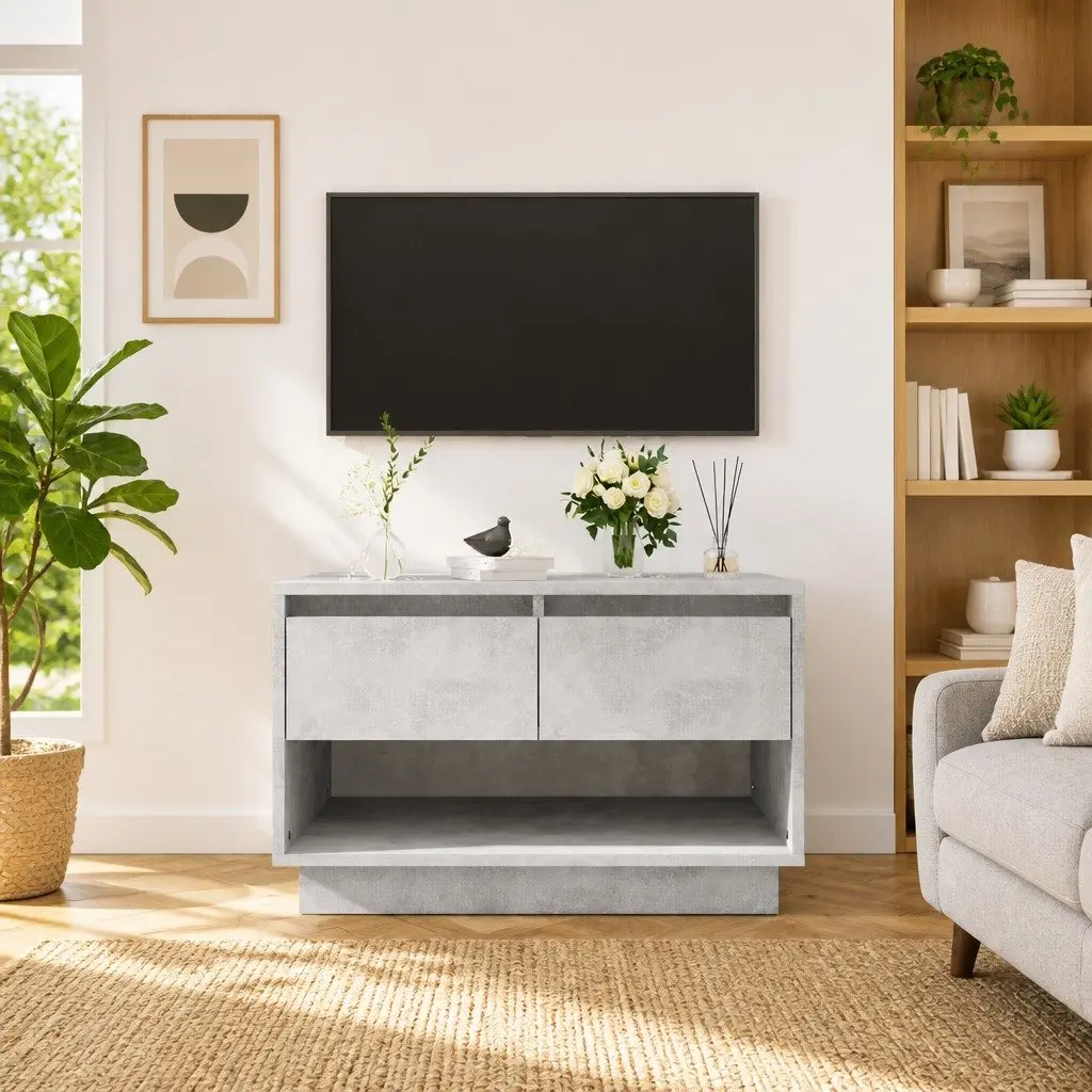 TV Cabinet Concrete Grey 70 x 41 x 44 cm 2 Drawers Open Compartment
