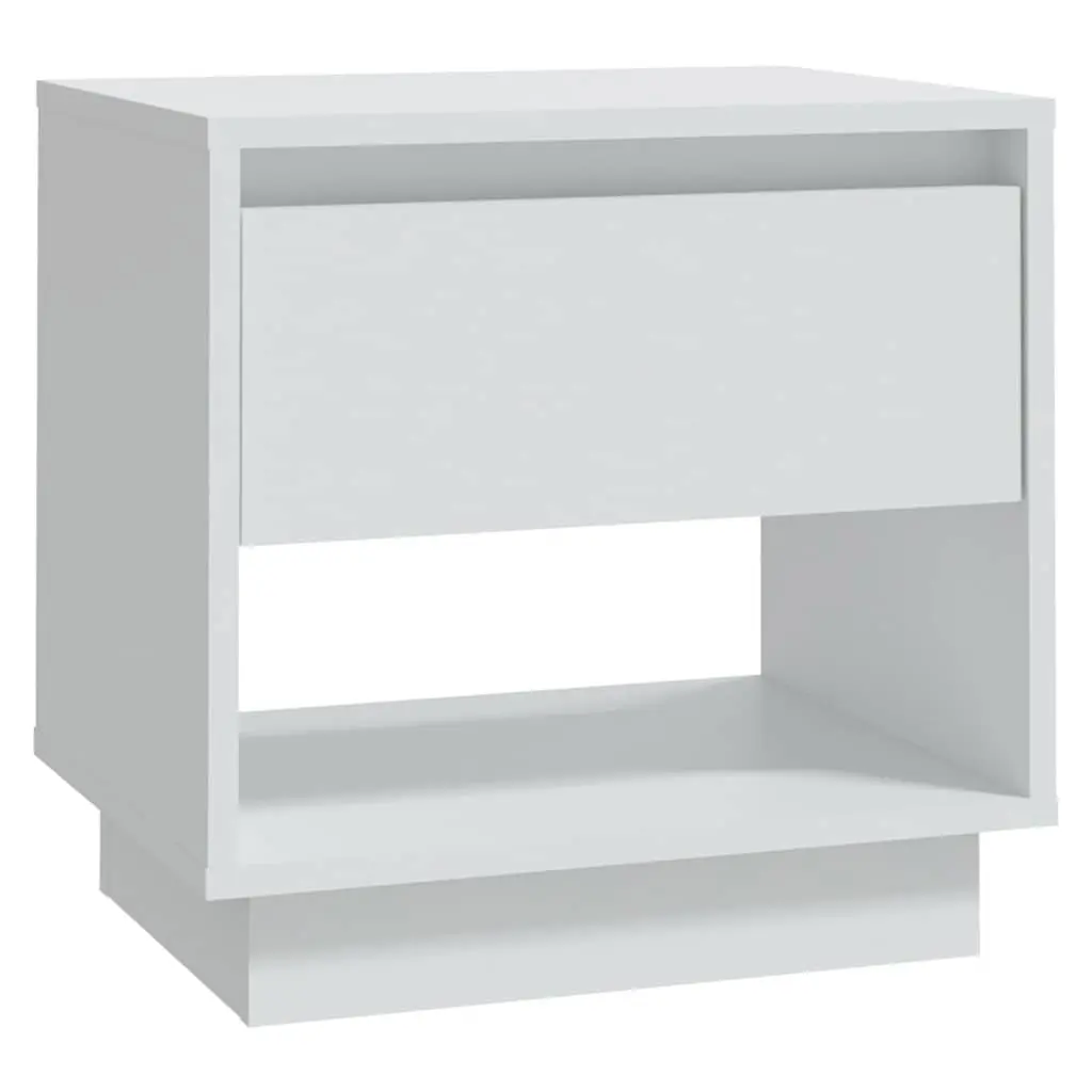 White Bedside Cabinet Nightstand with Open Compartment and Drawer Engineered Wood 45x34x44cm
