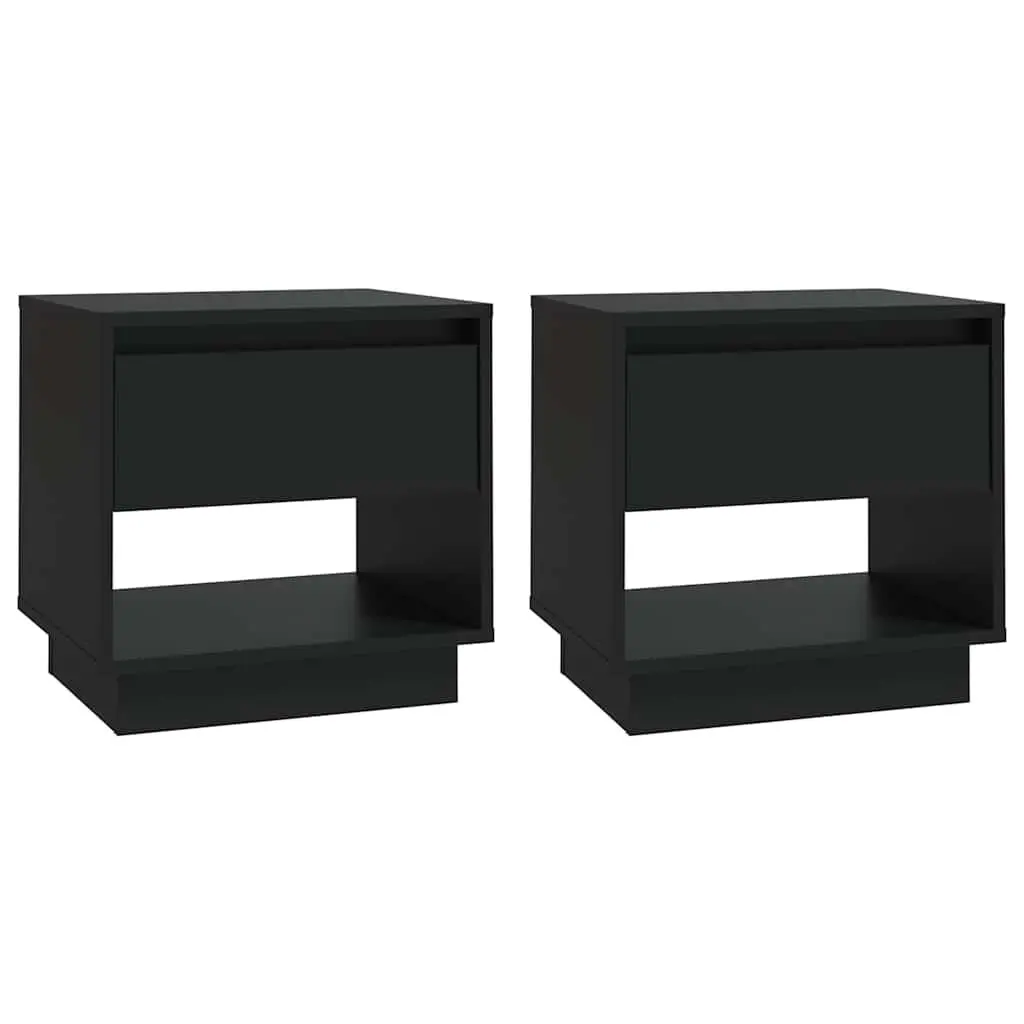Bedside Cabinets Black 45x34x44 cm Storage Nightstand Drawer Open Compartment Set of 2