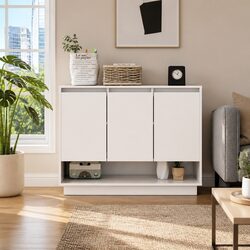Sideboard High Gloss White Storage Cabinet 3 Doors Open Compartment Living Room