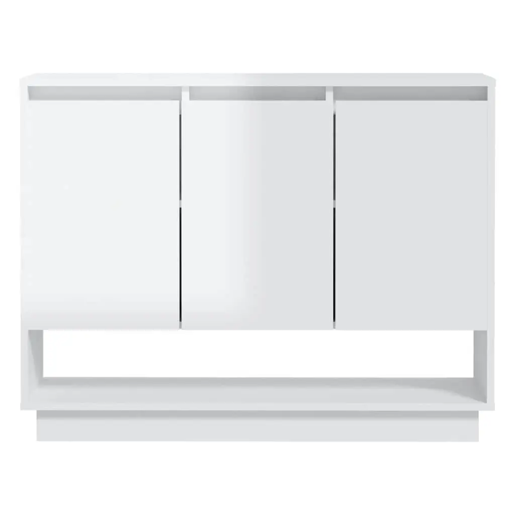 Sideboard High Gloss White 3 Door Storage Cabinet Open Compartment Living Room