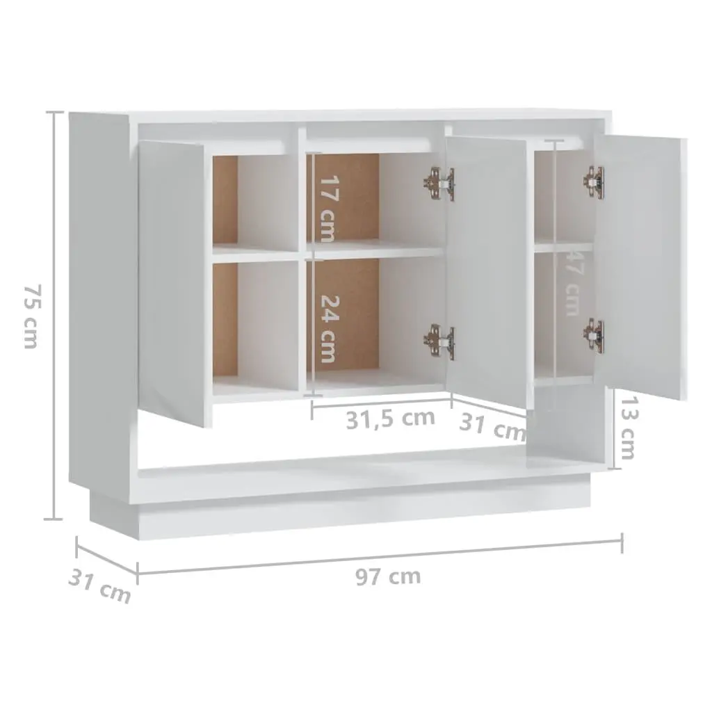 Sideboard High Gloss White 3 Door Storage Cabinet Open Compartment Living Room