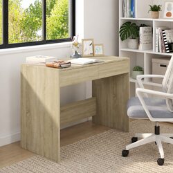 Office Desk Beige Engineered Wood Computer Workstation with 2 Storage Drawers