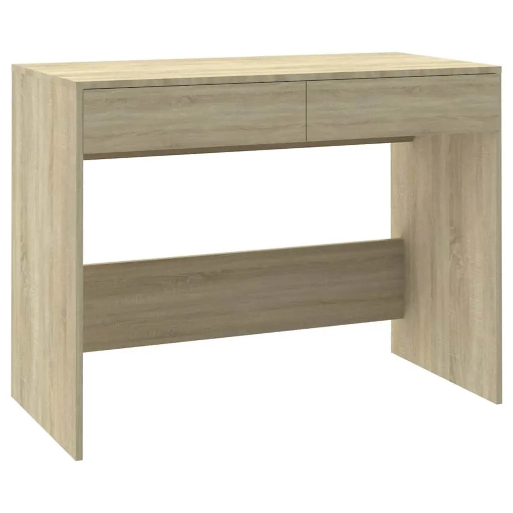 Office Desk Beige Engineered Wood Computer Workstation with 2 Storage Drawers