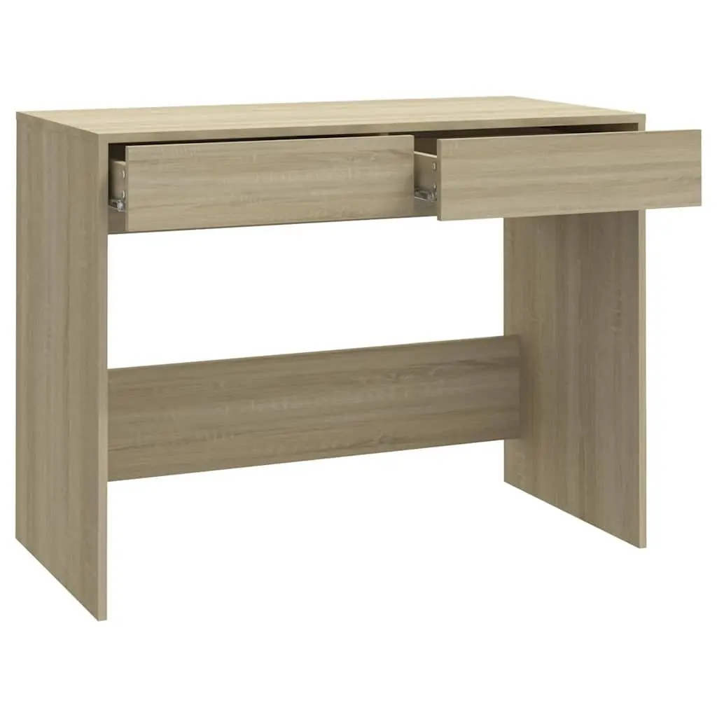 Office Desk Beige Engineered Wood Computer Workstation with 2 Storage Drawers