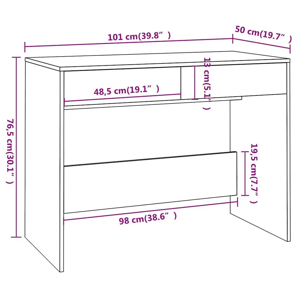 Office Desk Beige Engineered Wood Computer Workstation with 2 Storage Drawers