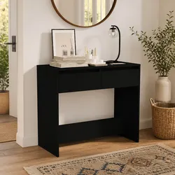 Compact Black Console Table with Dual Drawers