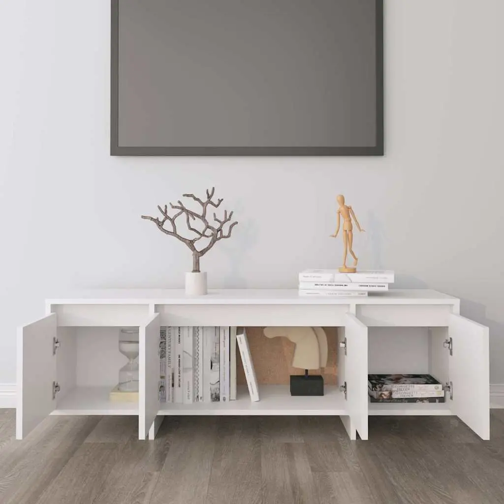 TV Cabinet White 120cm 4 Door Storage Unit Durable Lowboard Furniture