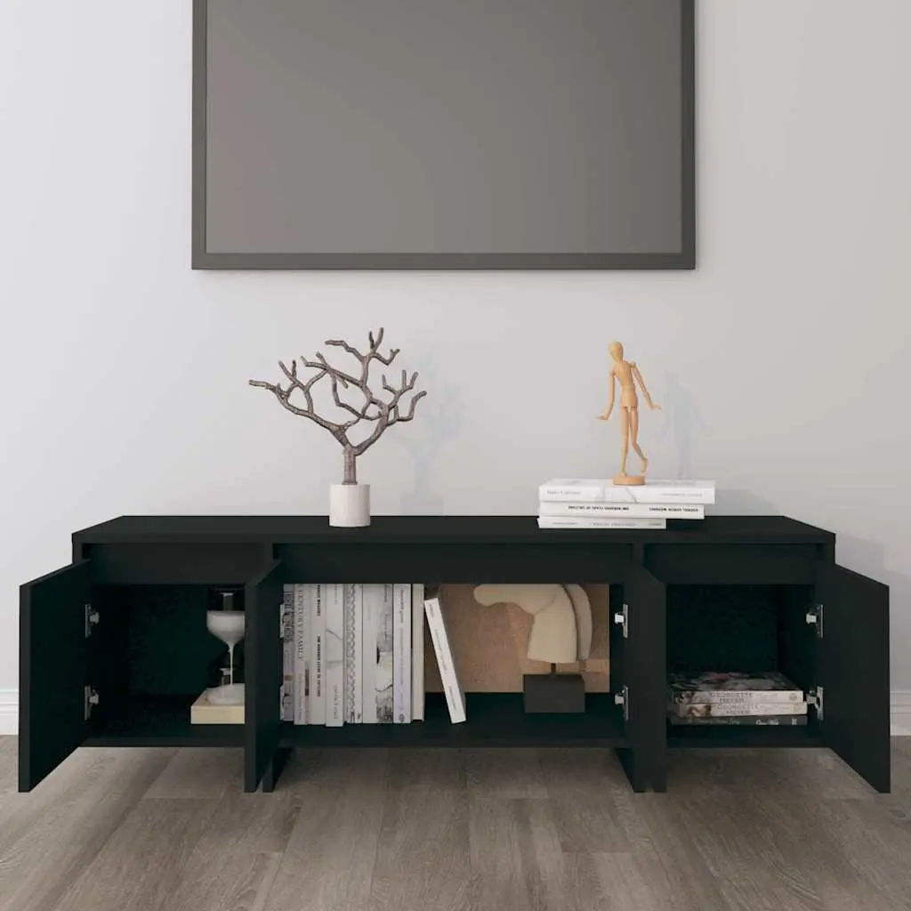 Black 4-Door Lowboard TV Cabinet Engineered Wood Living Room Storage Unit
