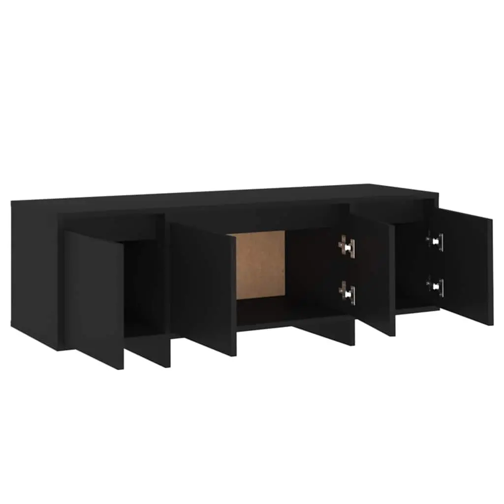 Black 4-Door Lowboard TV Cabinet Engineered Wood Living Room Storage Unit