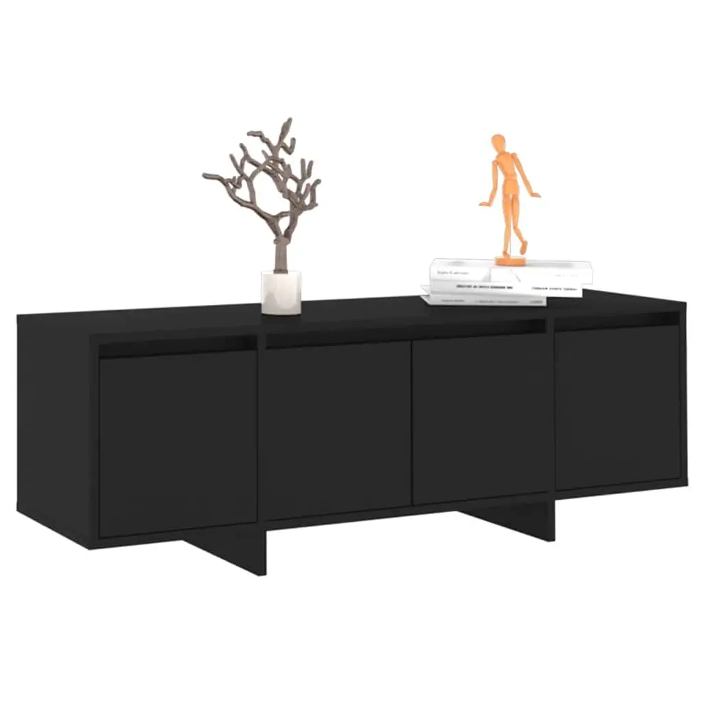 Black 4-Door Lowboard TV Cabinet Engineered Wood Living Room Storage Unit