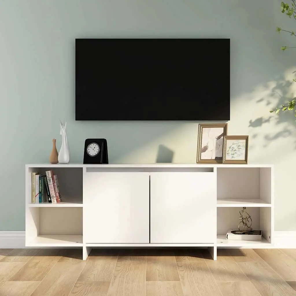 White TV Cabinet with Doors and Shelves