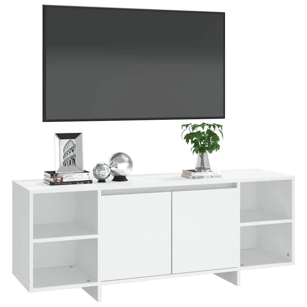 White TV Cabinet with Doors and Shelves