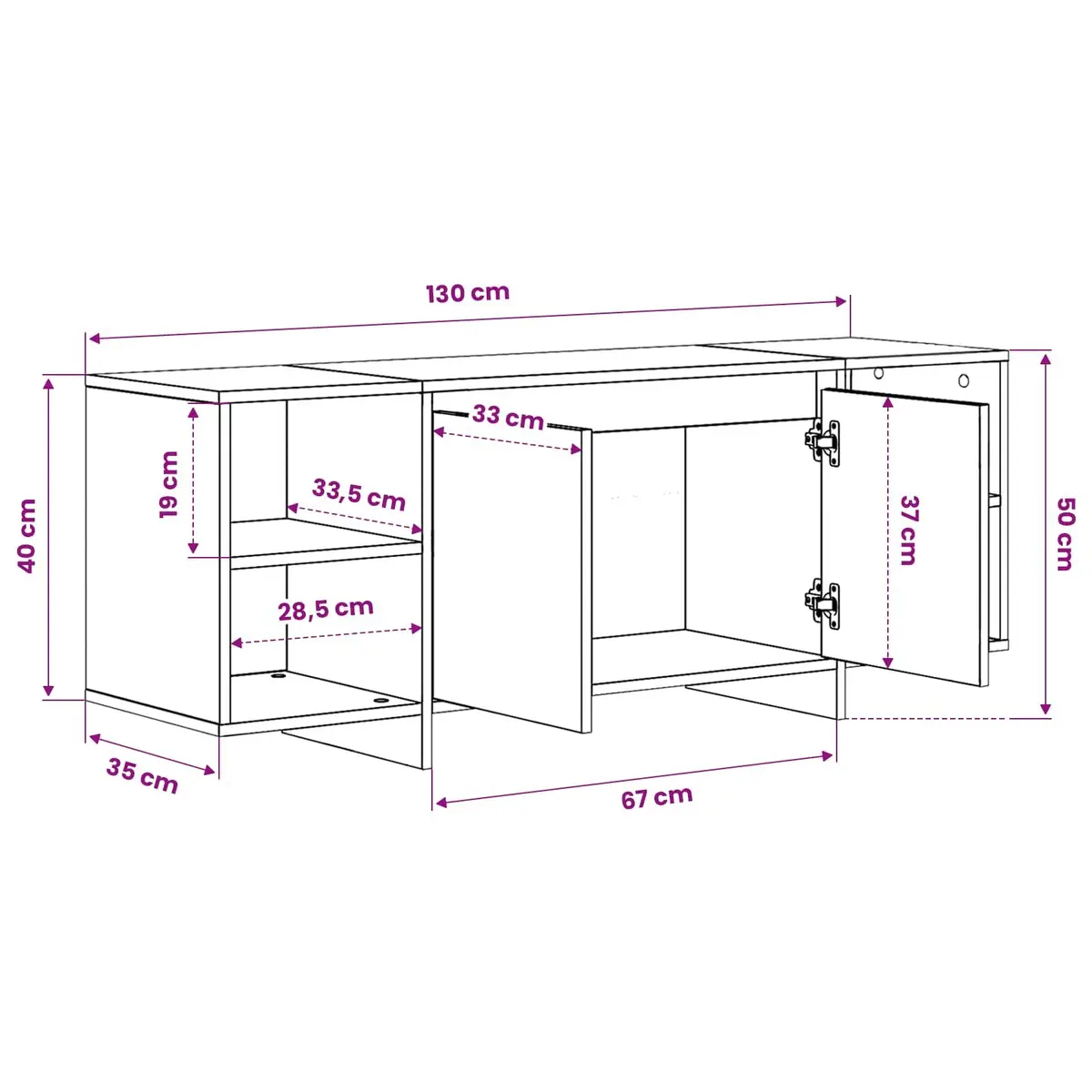 White TV Cabinet with Doors and Shelves