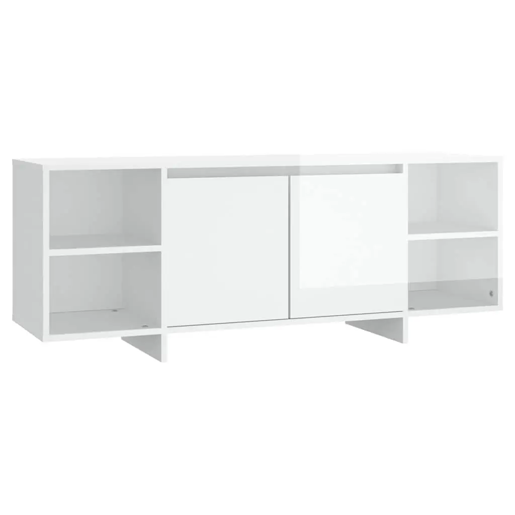 White High Gloss TV Stand 130cm with 2 Doors and 2 Shelves Entertainment Unit Storage Cabinet 35cm Depth and 50cm Height