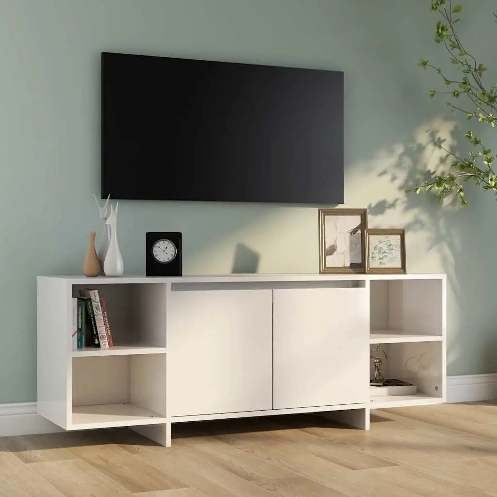 White High Gloss TV Stand 130cm with 2 Doors and 2 Shelves Entertainment Unit Storage Cabinet 35cm Depth and 50cm Height