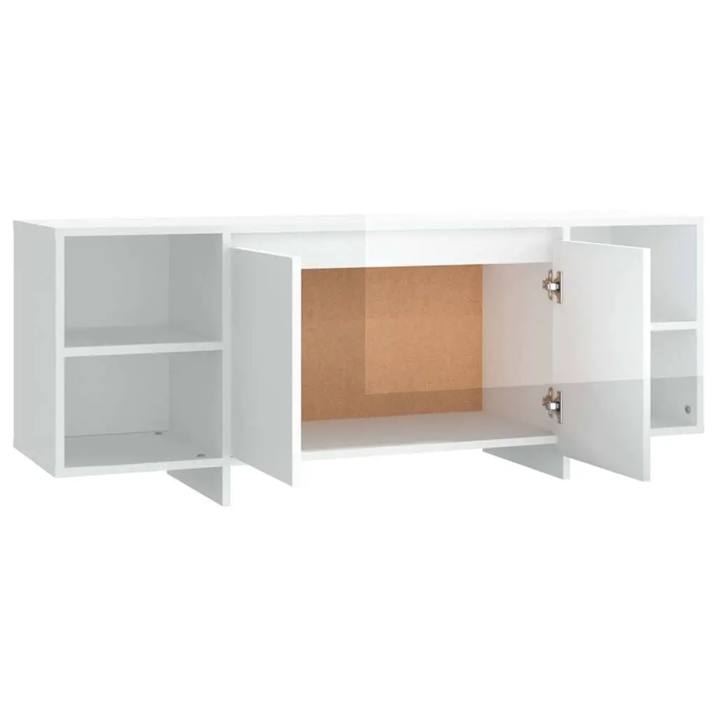 White High Gloss TV Stand 130cm with 2 Doors and 2 Shelves Entertainment Unit Storage Cabinet 35cm Depth and 50cm Height