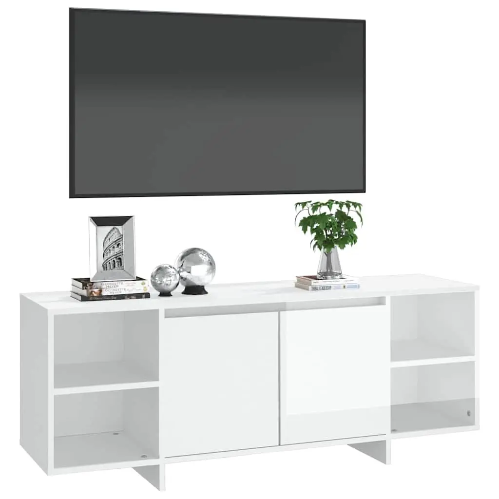 White High Gloss TV Stand 130cm with 2 Doors and 2 Shelves Entertainment Unit Storage Cabinet 35cm Depth and 50cm Height