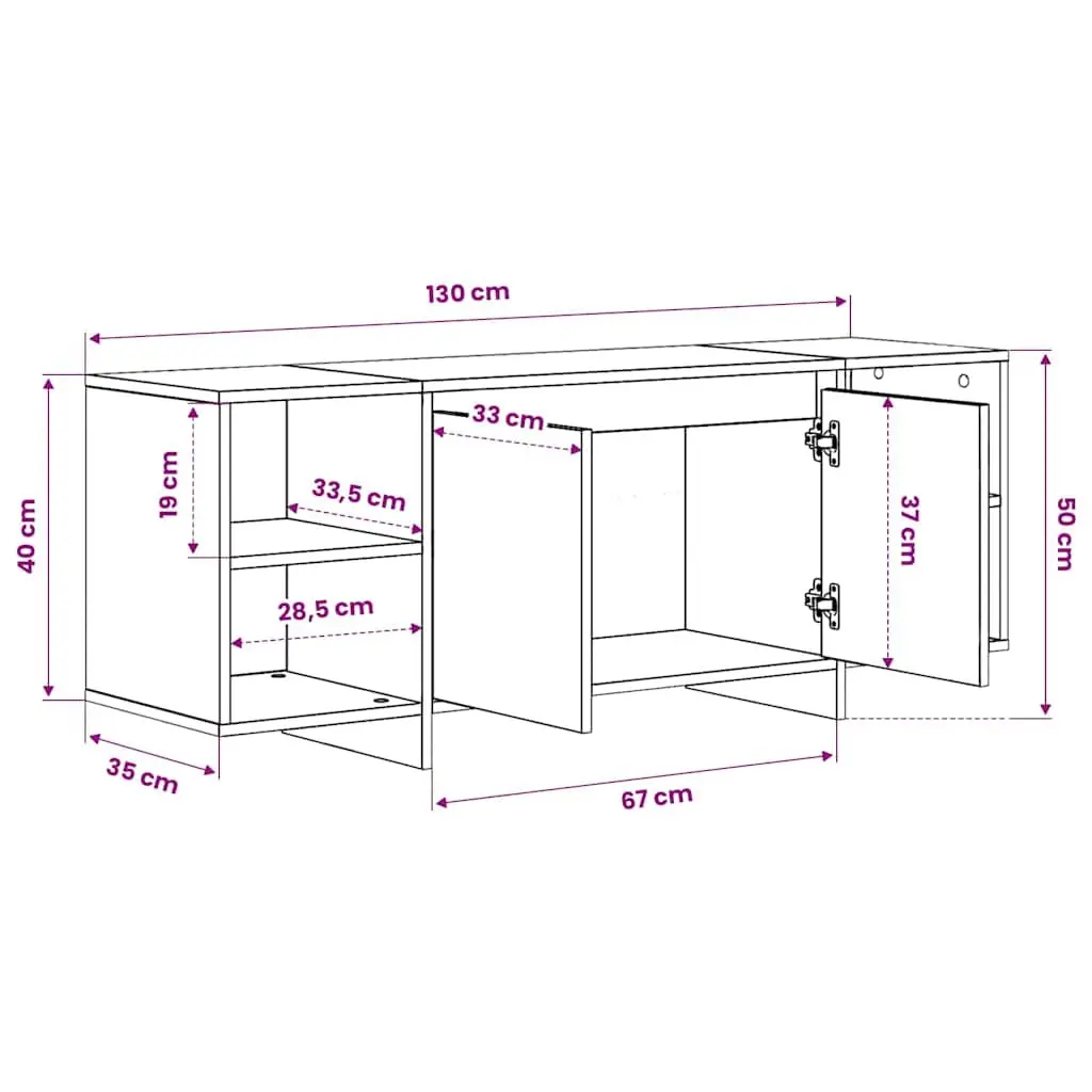 White High Gloss TV Stand 130cm with 2 Doors and 2 Shelves Entertainment Unit Storage Cabinet 35cm Depth and 50cm Height