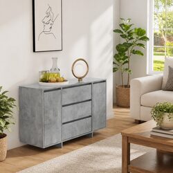 Sideboard Cabinet with 3 Drawers 2 Doors Grey Storage Furniture Engineered Wood