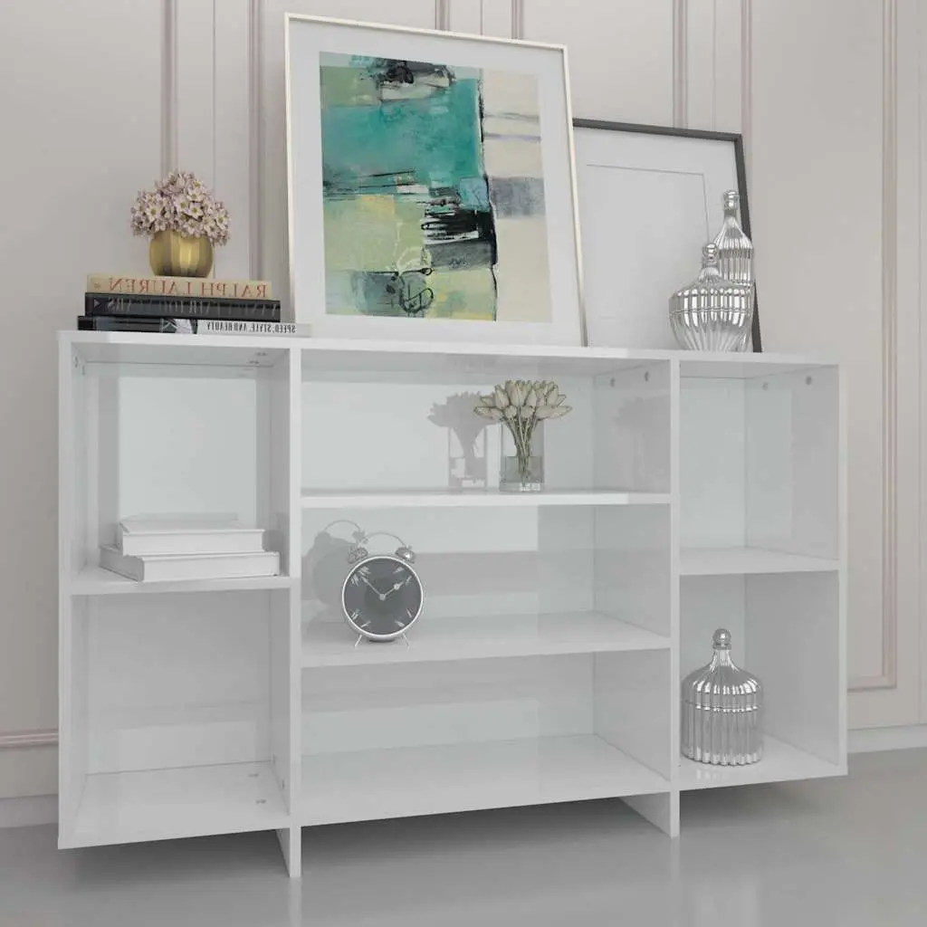 Sideboard White High Gloss 120 x 30 x 75 cm 4 Shelf Modern Storage Cabinet