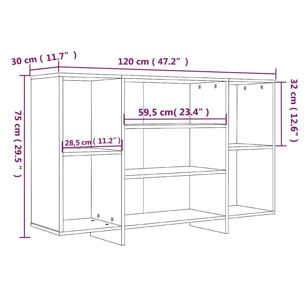 Sideboard White High Gloss 120 x 30 x 75 cm 4 Shelf Modern Storage Cabinet