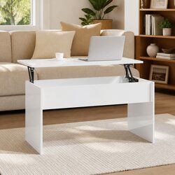 Compact and Functional White Lift Top Coffee Table