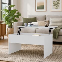 White Coffee Table with Lift-Top for Dining and Storage
