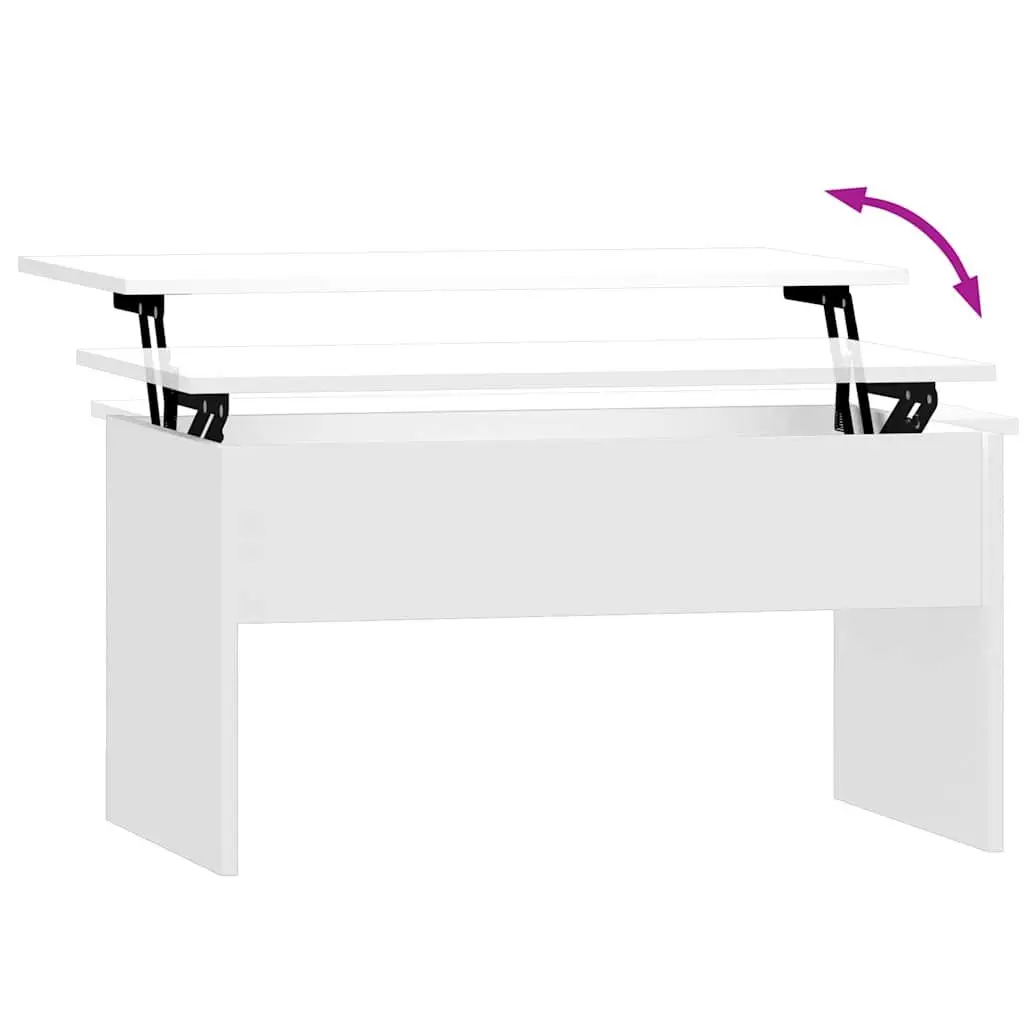Coffee Table Lift-Top Storage White Engineered Wood Modern Living Room Furniture