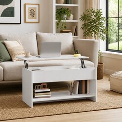 White High Gloss Coffee Table Lift Top Storage Compartment Modern Accent