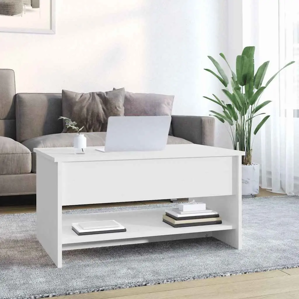 Coffee Table White 80 x 50 x 40 cm Hidden Storage Compartment Adjustable Liftable Top