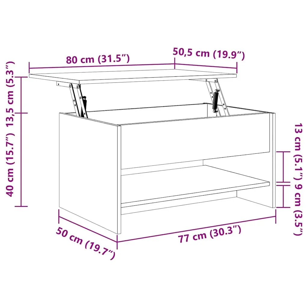 Coffee Table White 80 x 50 x 40 cm Hidden Storage Compartment Adjustable Liftable Top