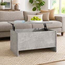 Coffee Table Lift-Top Design Grey Engineered Wood Storage Compartment Living