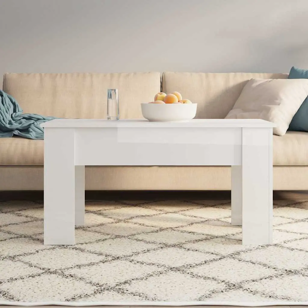 Lift Top Coffee Table White High Gloss Engineered Wood Storage Living Room