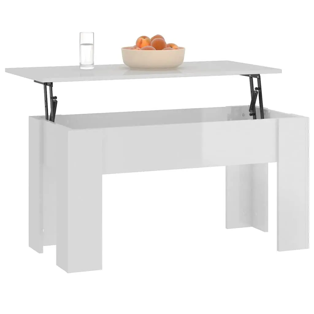 Lift Top Coffee Table White High Gloss Engineered Wood Storage Living Room