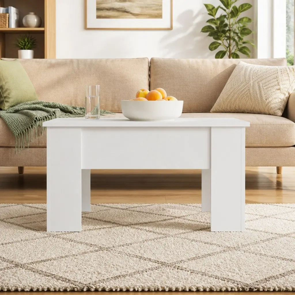 Coffee Table White Lift-Top Adjustable Height Storage Compartment