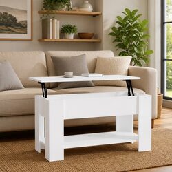 Compact White Lift-Top Coffee Table with Hidden Storage
