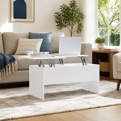 Coffee Table White Engineered Wood Lift Top Storage Compartments Modern Design