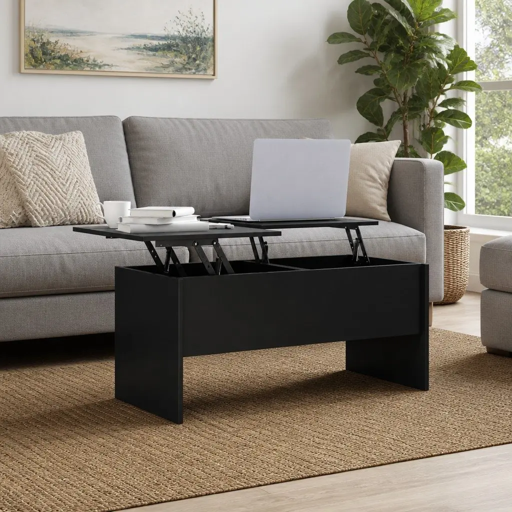Coffee Table Black Lift Top Storage Compartments Modern