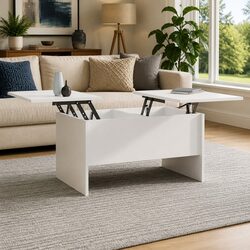White Coffee Table with Lift Top and Ample Hidden Storage