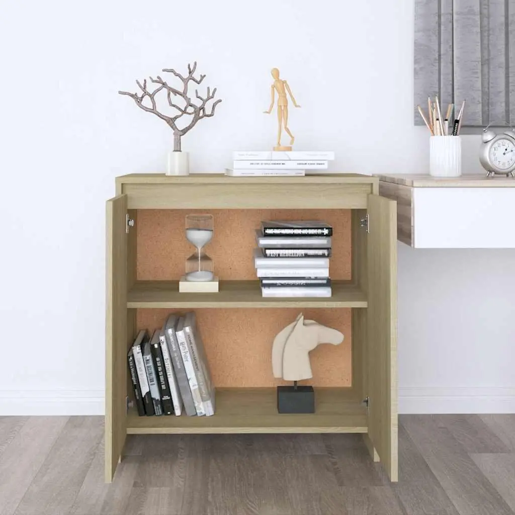 Beige Storage Sideboard Cabinet 2 Door Decorative Unit with Display Surface Sturdy Construction