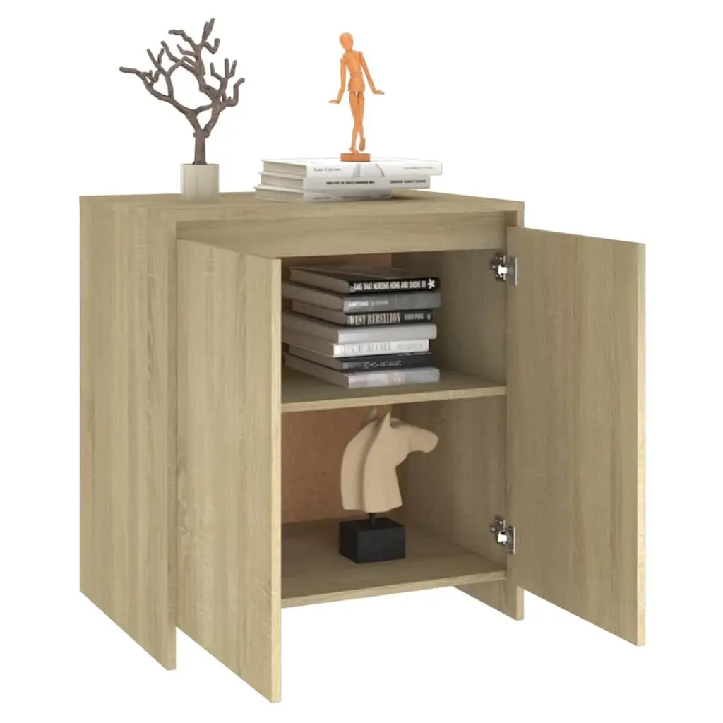 Beige Storage Sideboard Cabinet 2 Door Decorative Unit with Display Surface Sturdy Construction
