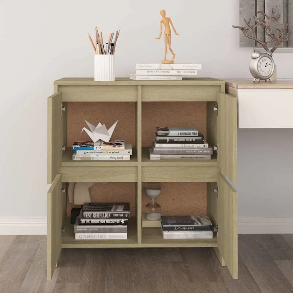 Sideboard Brown 4 Door Engineered Wood Minimalist Storage Cabinet