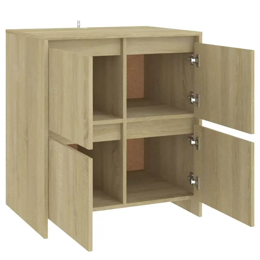 Sideboard Brown 4 Door Engineered Wood Minimalist Storage Cabinet