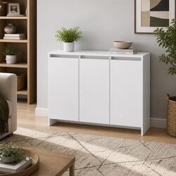Compact and Reliable 3-Door White Sideboard