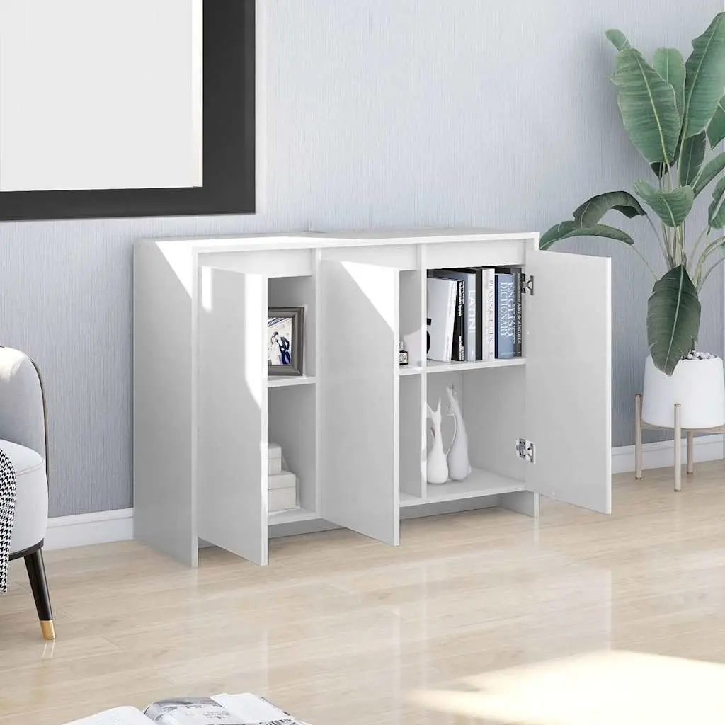 White Sideboard Storage Cabinet Engineered Wood 3 Door Buffet Display Furniture